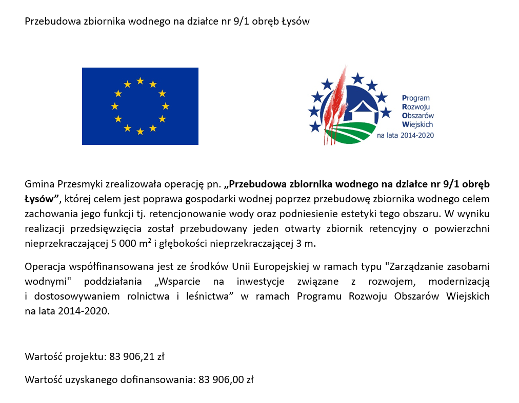 Zbiornik Łysów informacja