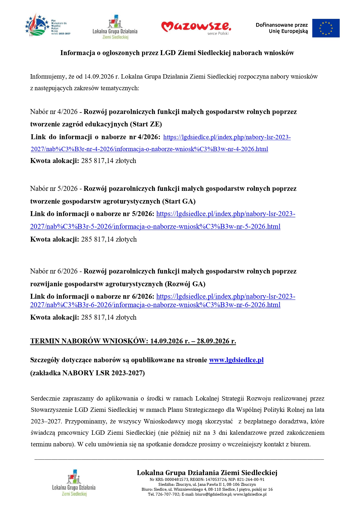 Informacja o naborach wniosków LGD