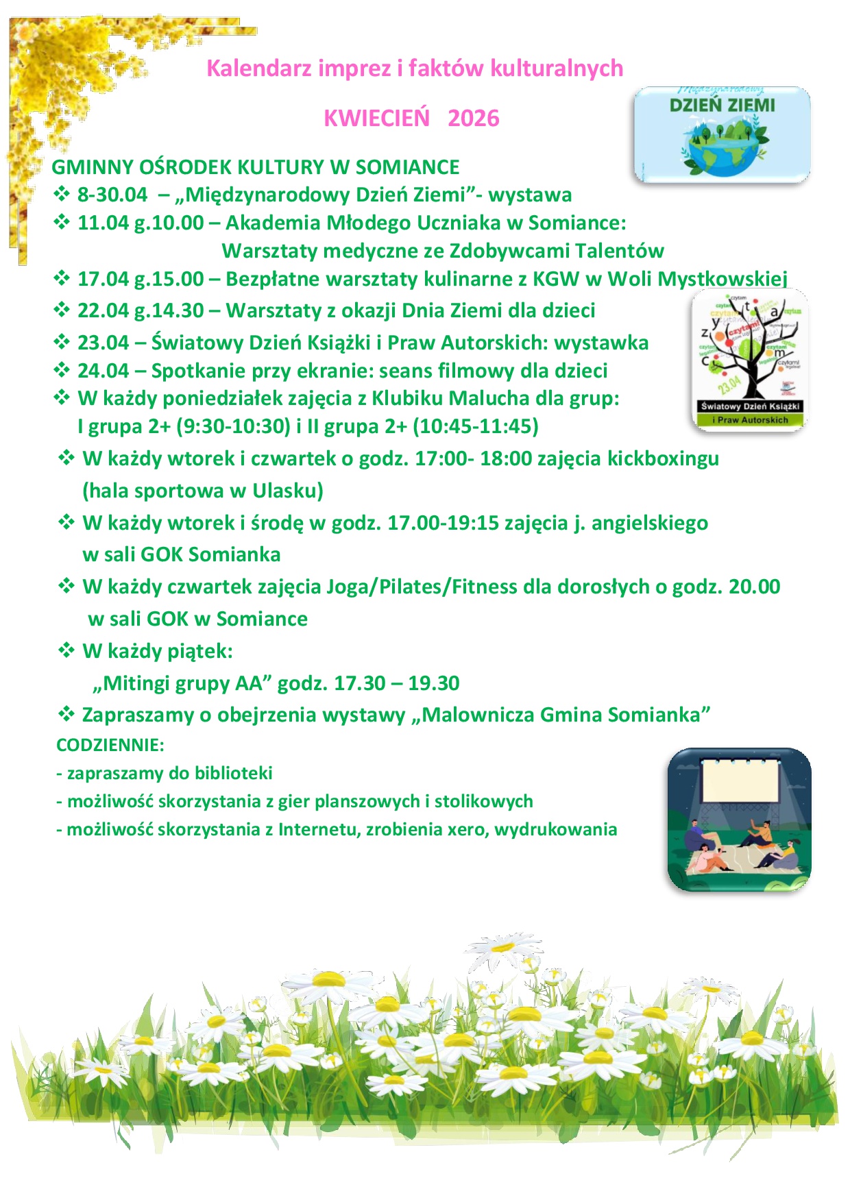 Kalendarz imprez i faktów kulturalnych KWIECIEŃ 2026