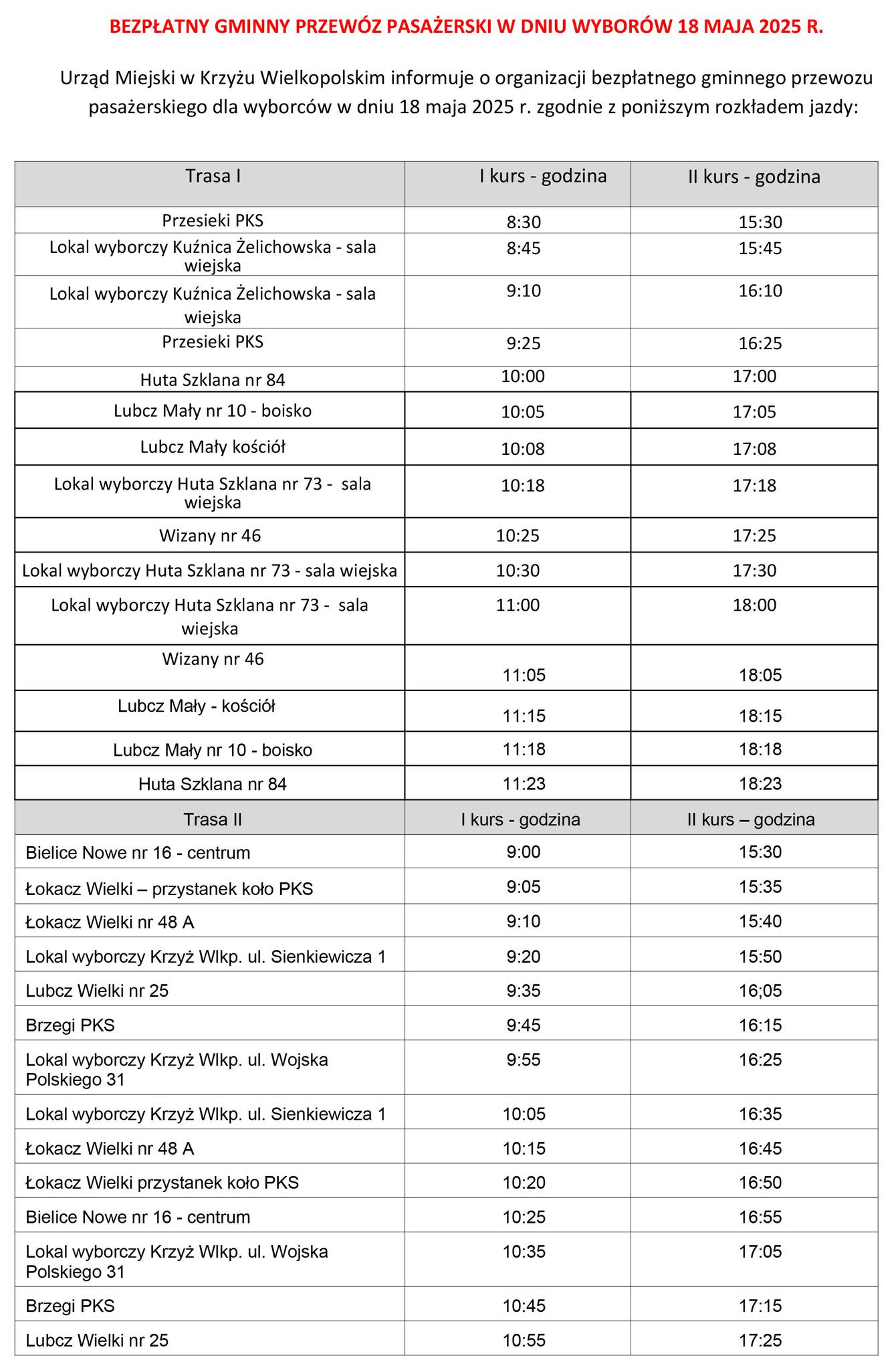 Wybory - bezpłatny transport