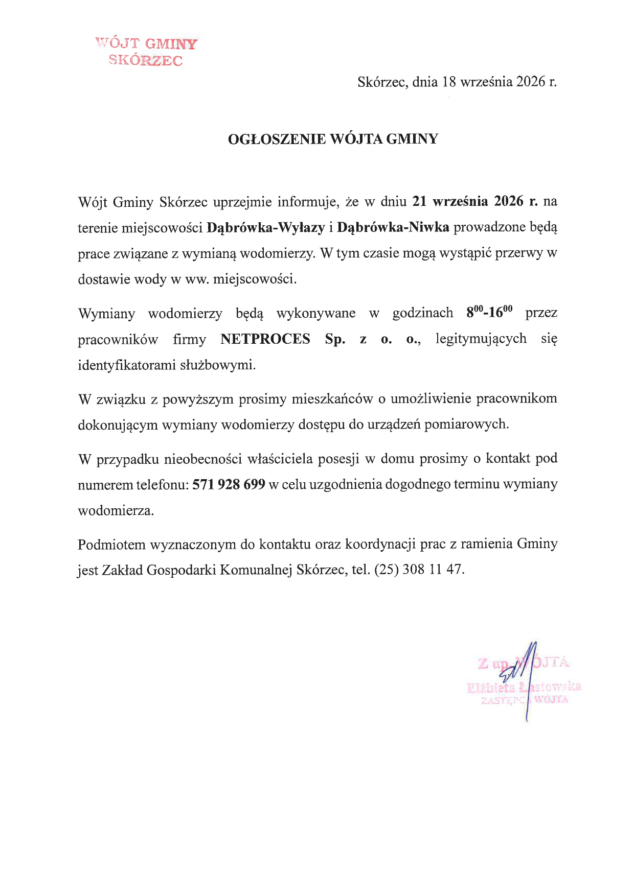 Wymiana zasuw - Dąbrówka-Wyłazy, Dąbrówka-Niwka - 21 września