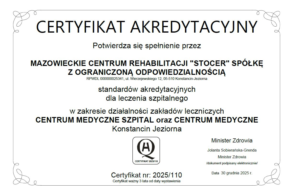 Certyfikat Akredytacyjny Ministerstwa Zdrowia