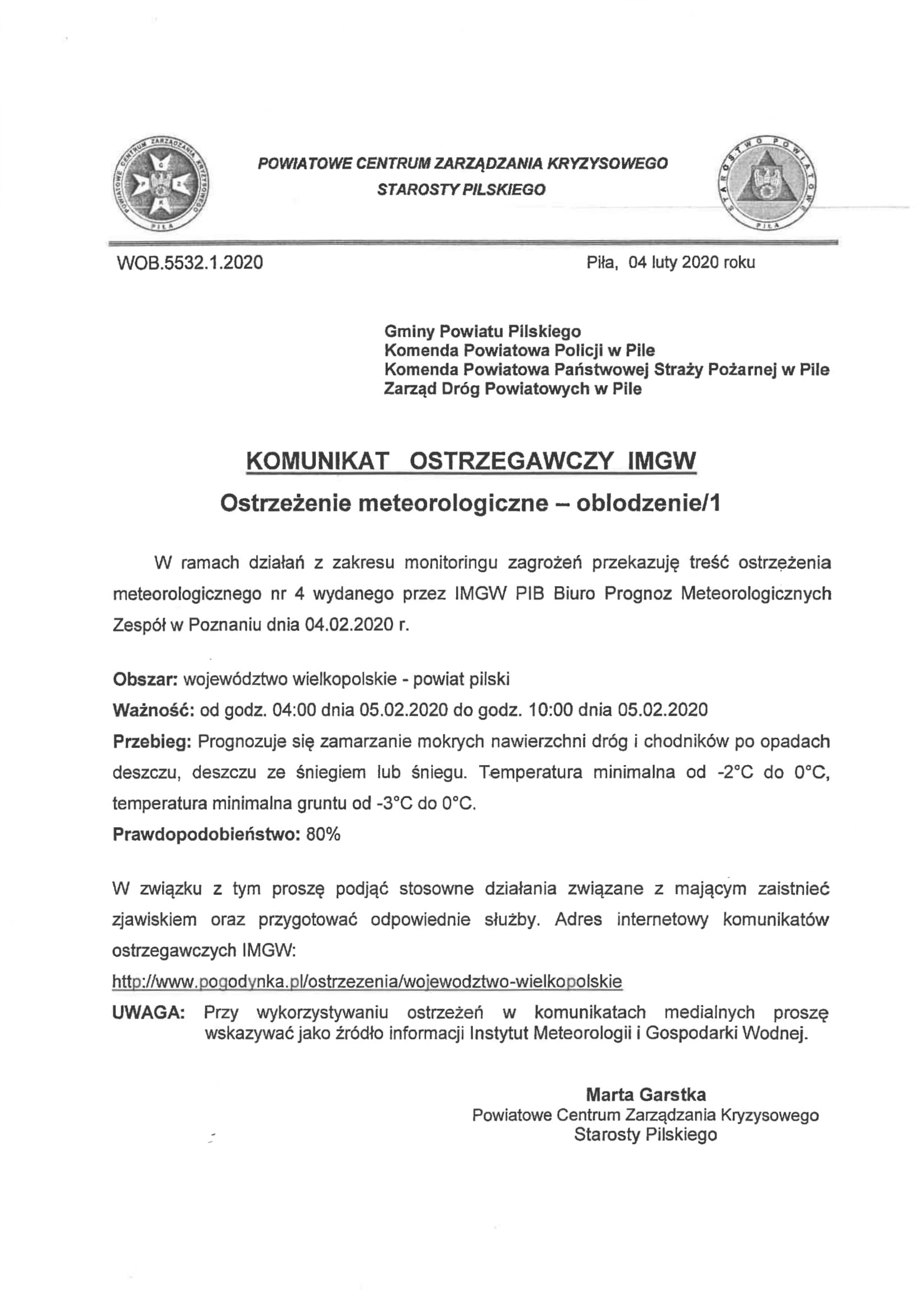 Komunikat Ostrzegawczy IMGW Ostrzeżenie meteorologiczne oblodzenie