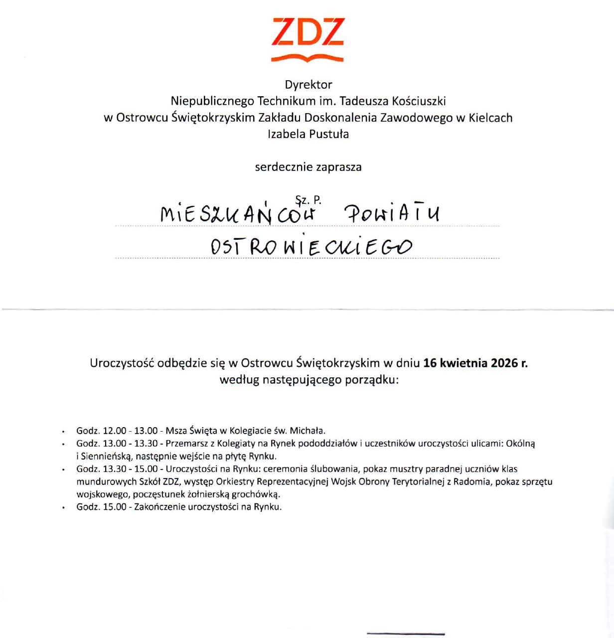 Zaproszenie na ślubowanie 