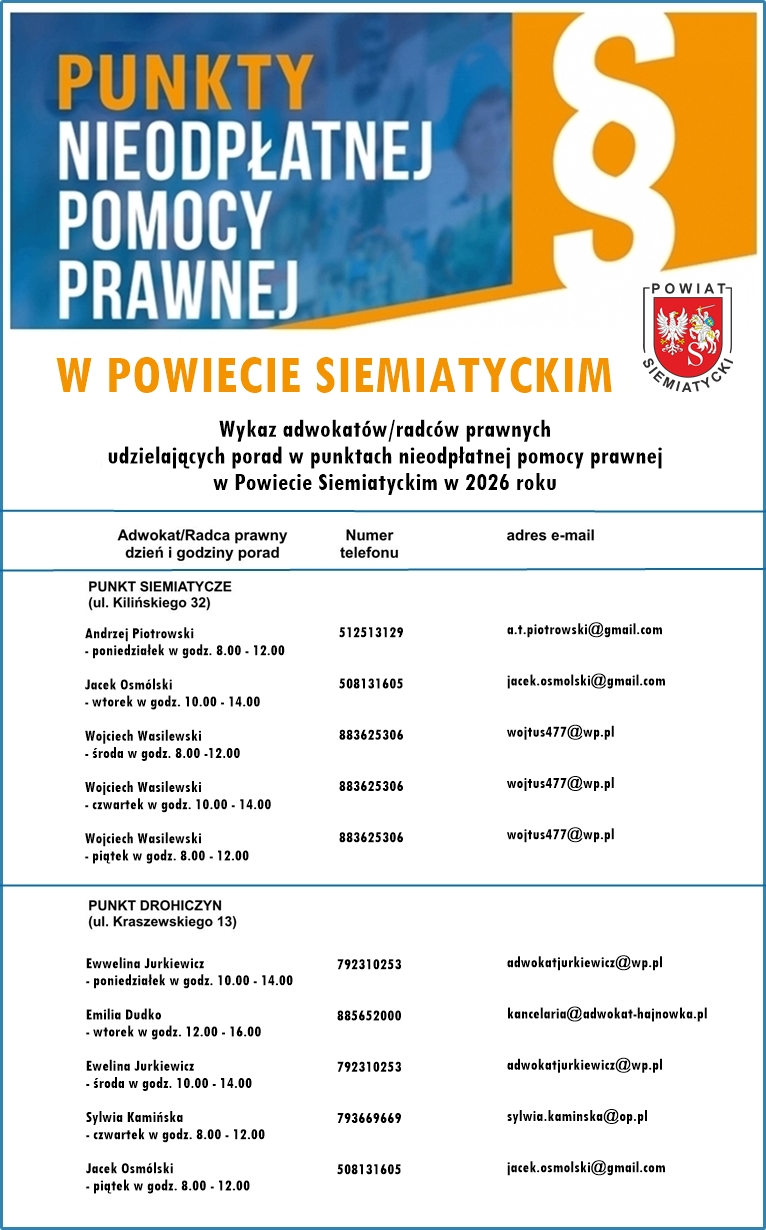 nieodpłatna pomoc prawna powiat siemiatycki