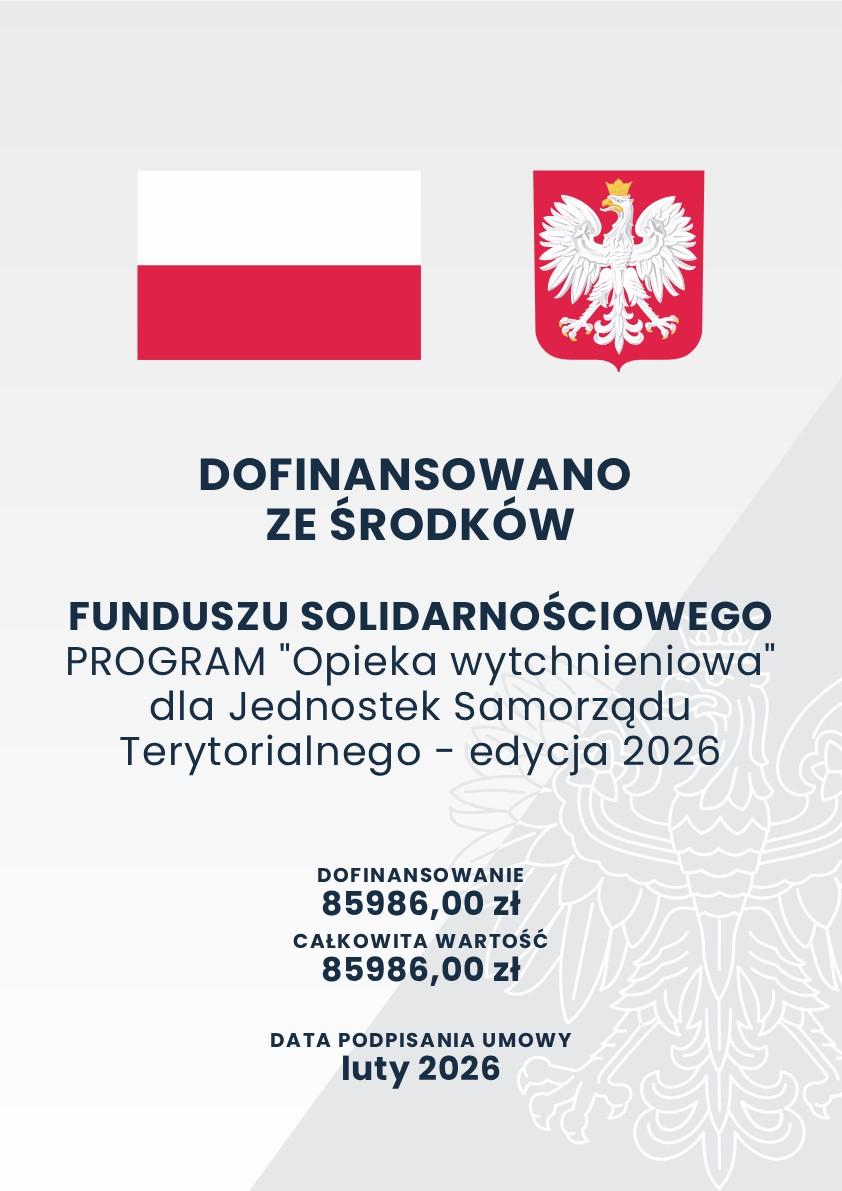 Plakat przedstawia informacje dotyczące programu Opieka wytchnieniowa. Na górze flaga Polski i godło.