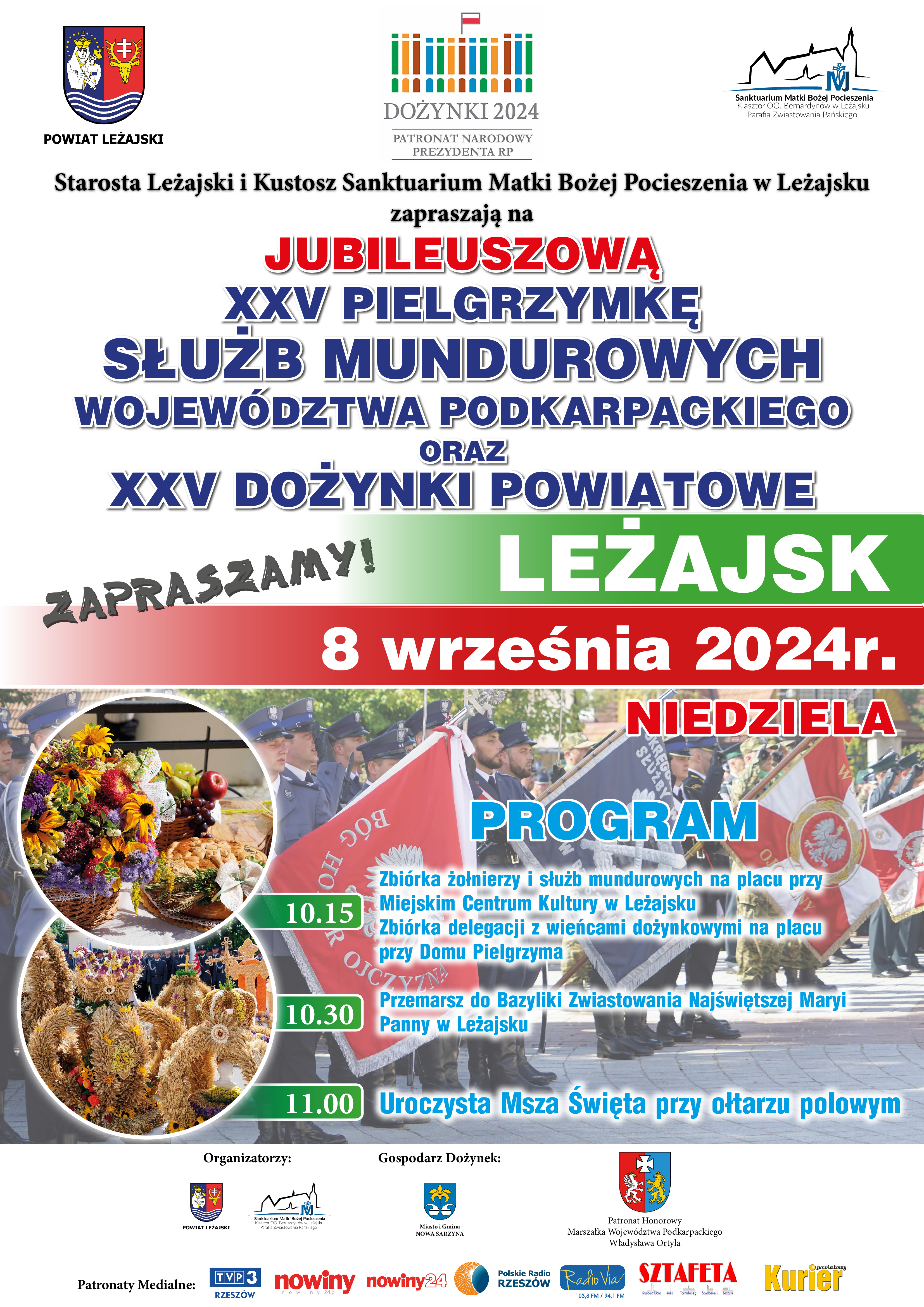 Jubileuszowa XXV Pielgrzymka Służb Mundurowych Woj. Podkarpackiego oraz XXV Dożynki Powiatowe
