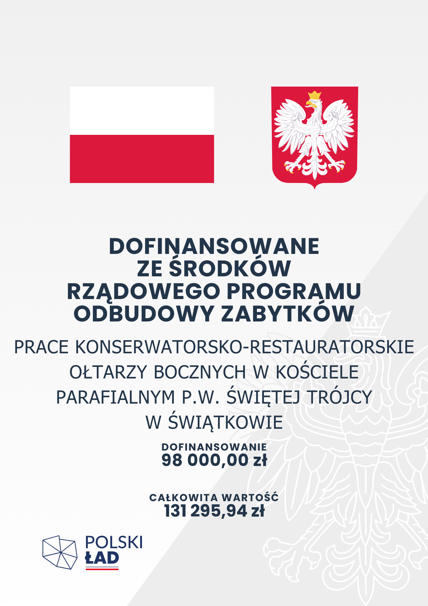 Prace konserwatorsko-restauratorskie ołtarzy bocznych w kościele parafialnym p.w. Świętej Trójcy w Świątkowie