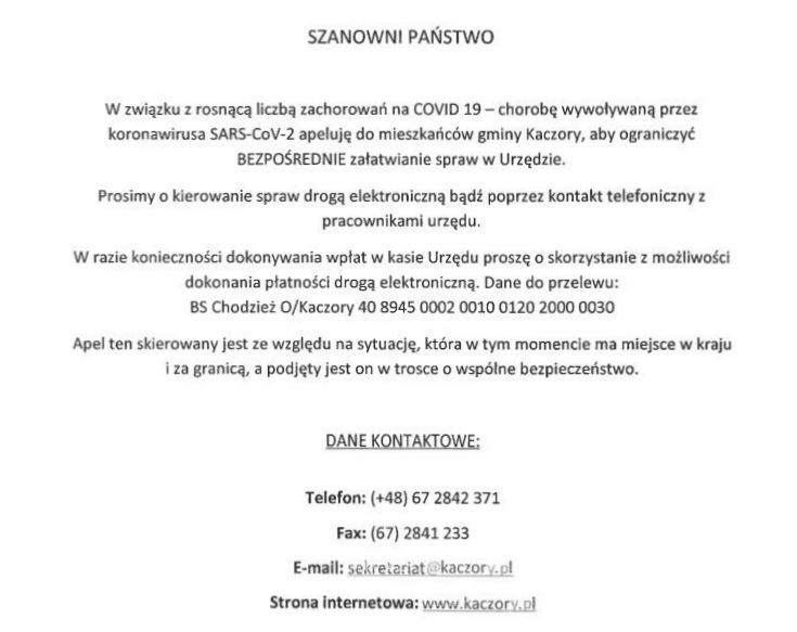 Informacja o covid 19