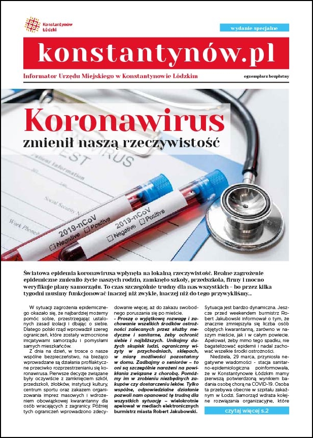 Pierwsza strona Informatora Konstantynów.pl. Numer specjalny z 2020 roku