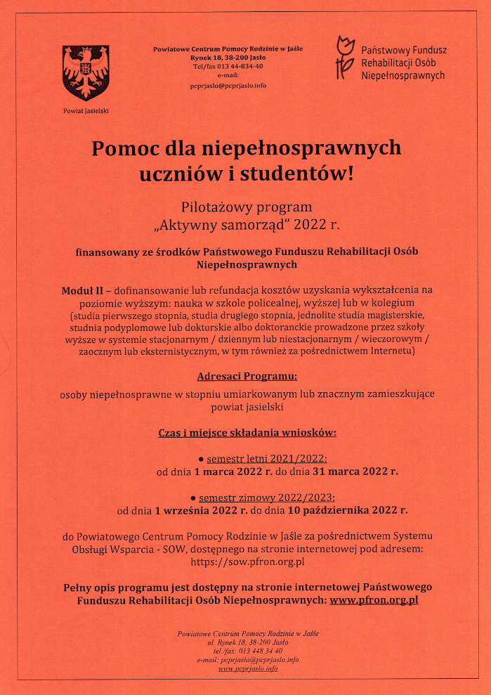 Plakat - pomoc dla niepełnosprawnych uczniów