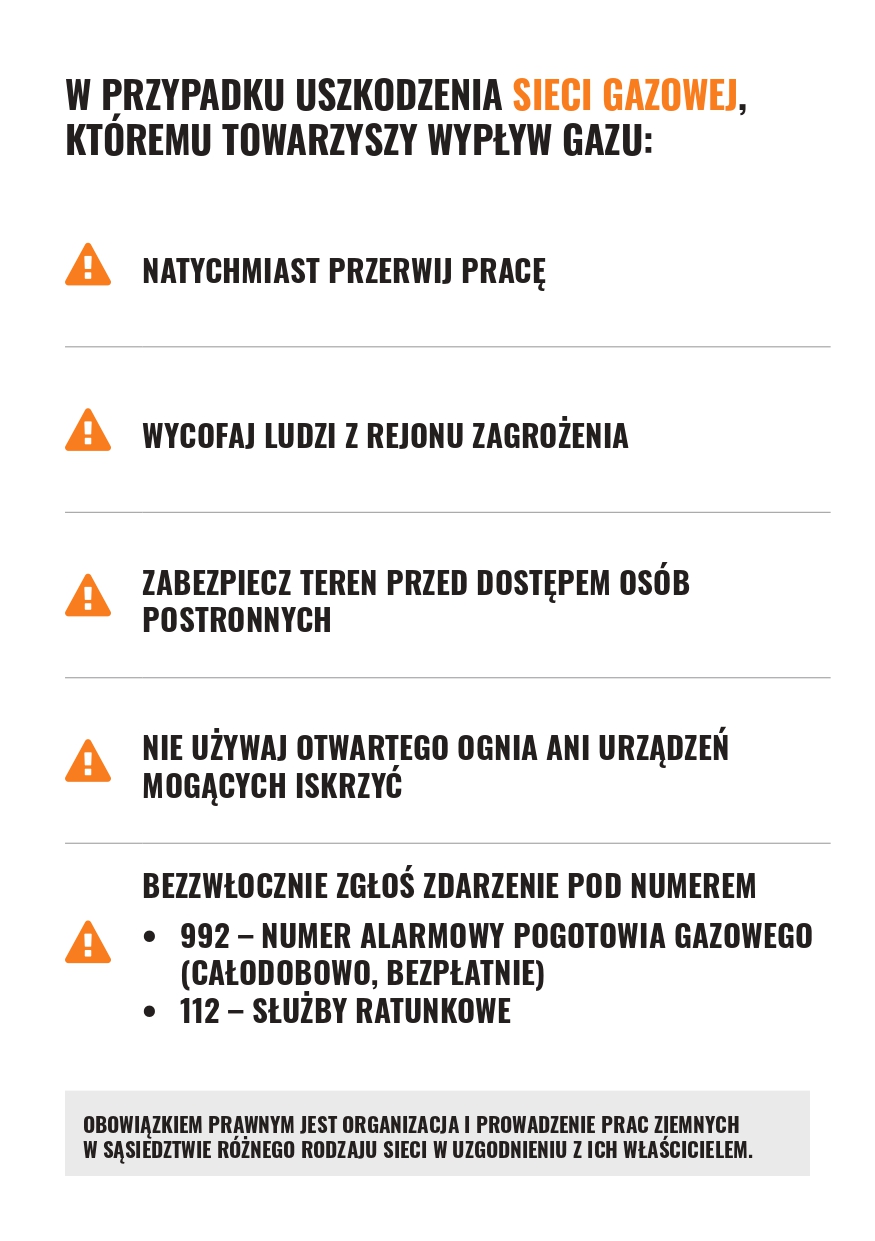 ulotka na temat zasad bezpiecznej pracy w pobliżu infrastruktury gazowej