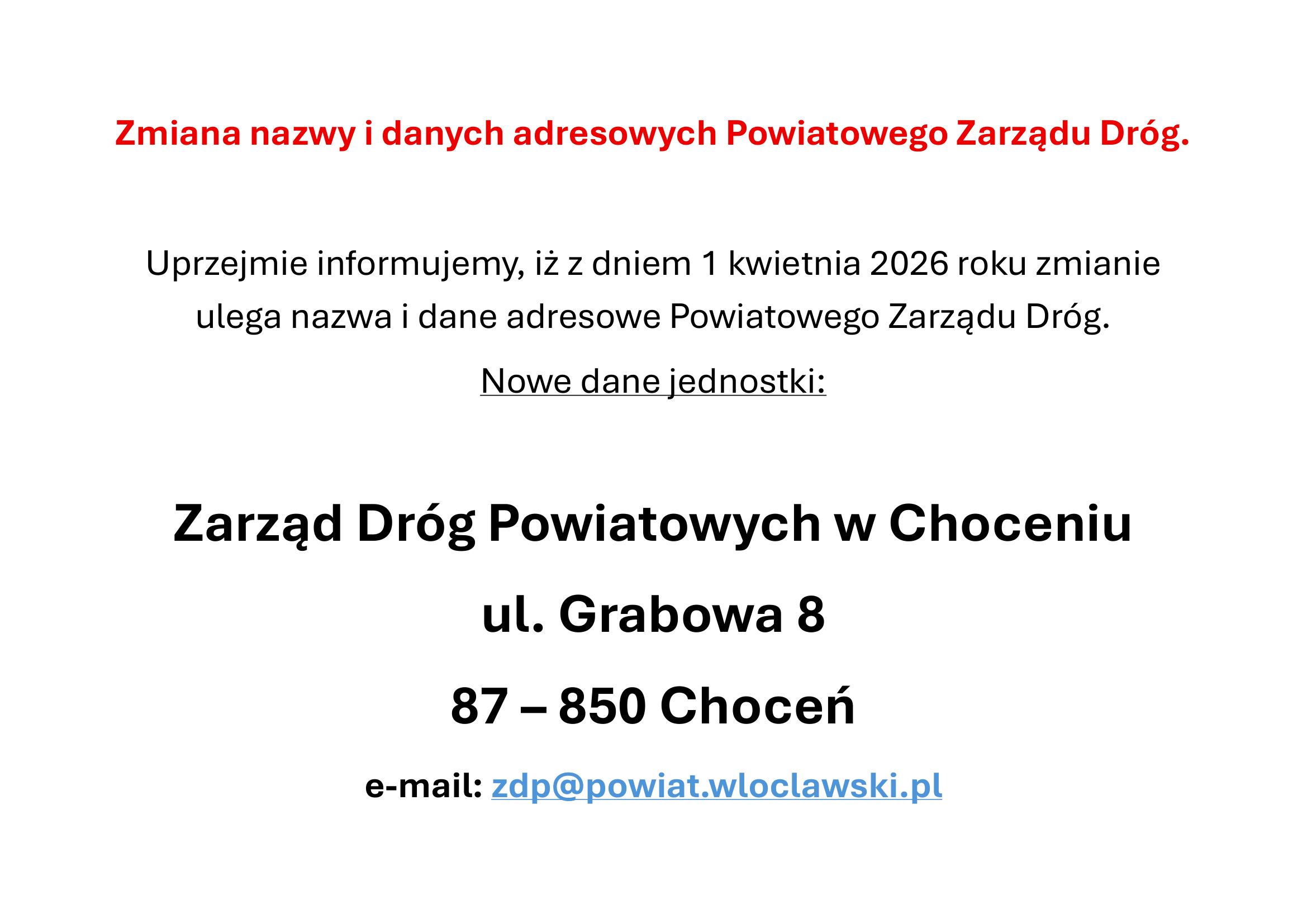 Baner zmian danych teleadresowych