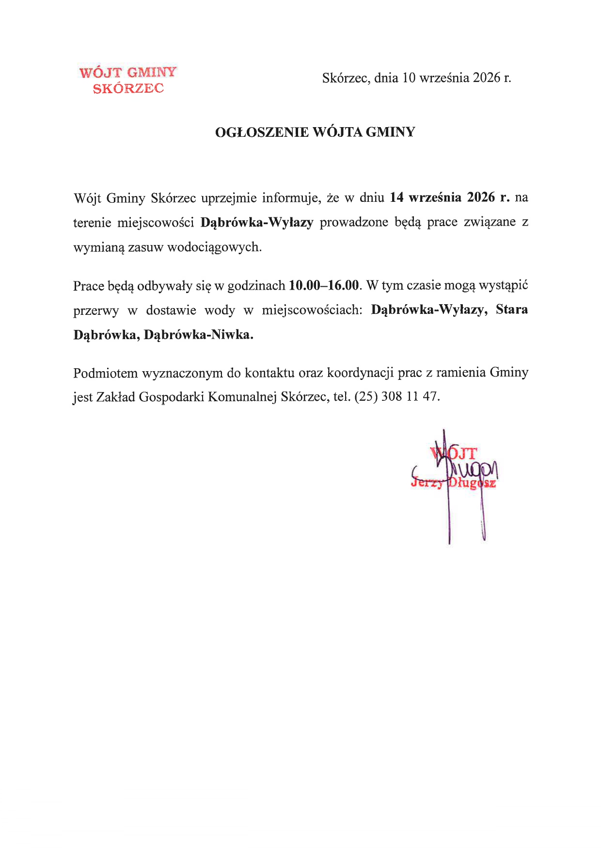 Wymiana zasuw wodociągowych Dąbrówka-Wyłazy 