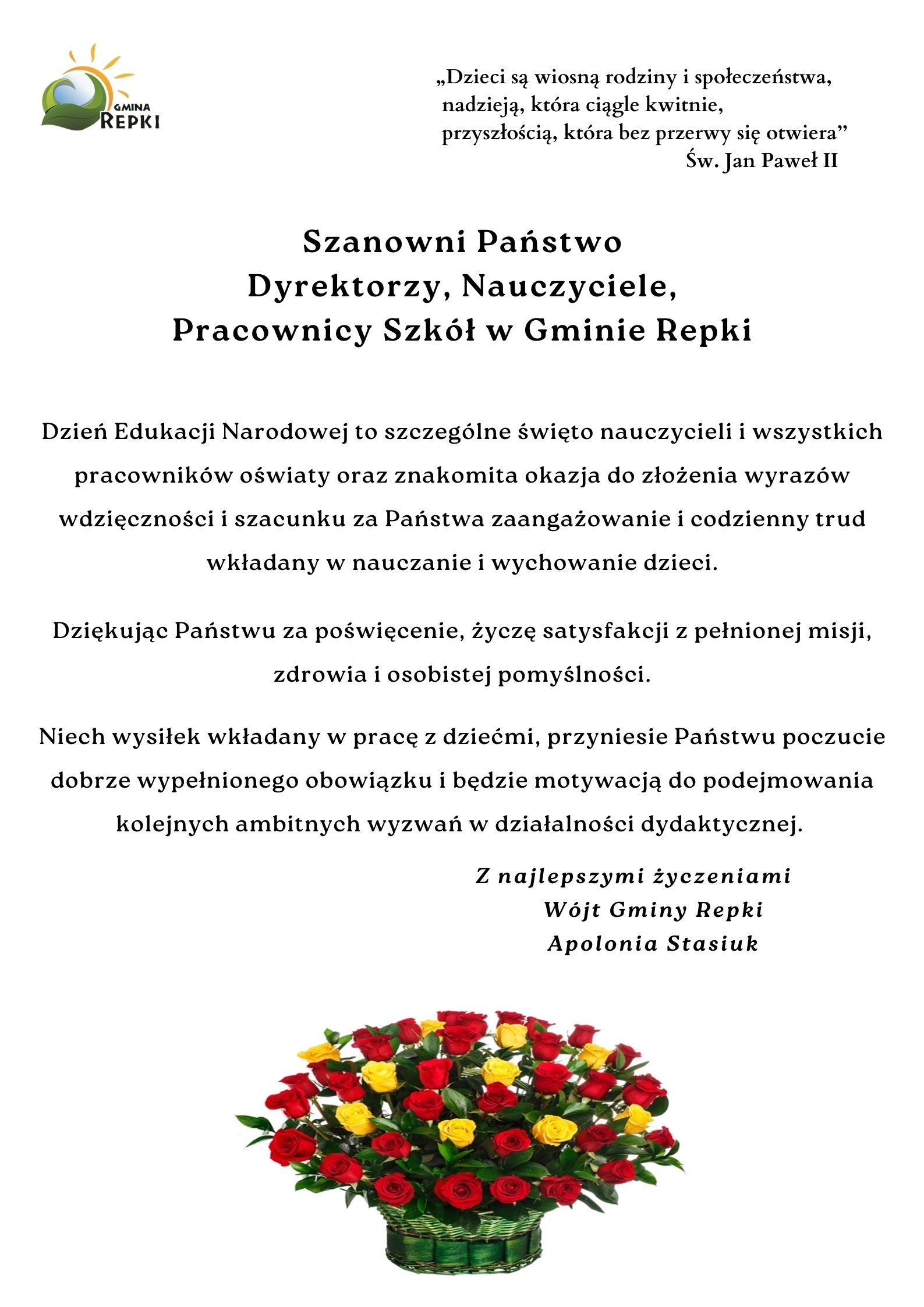 Życzenia z okazji Dnia Edukacji Narodowej