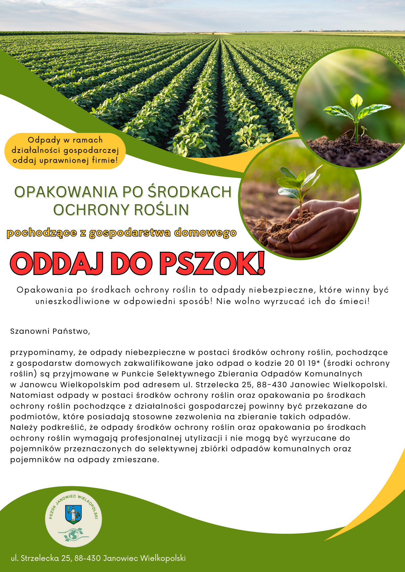Opakowania po środkach ochrony roślin pochodzące z gospodarstwa domowego