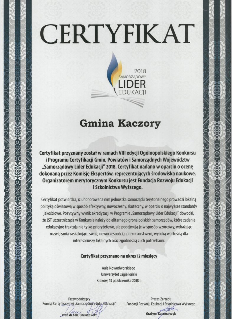 Certyfikat Samorządowy Lider Edukacji