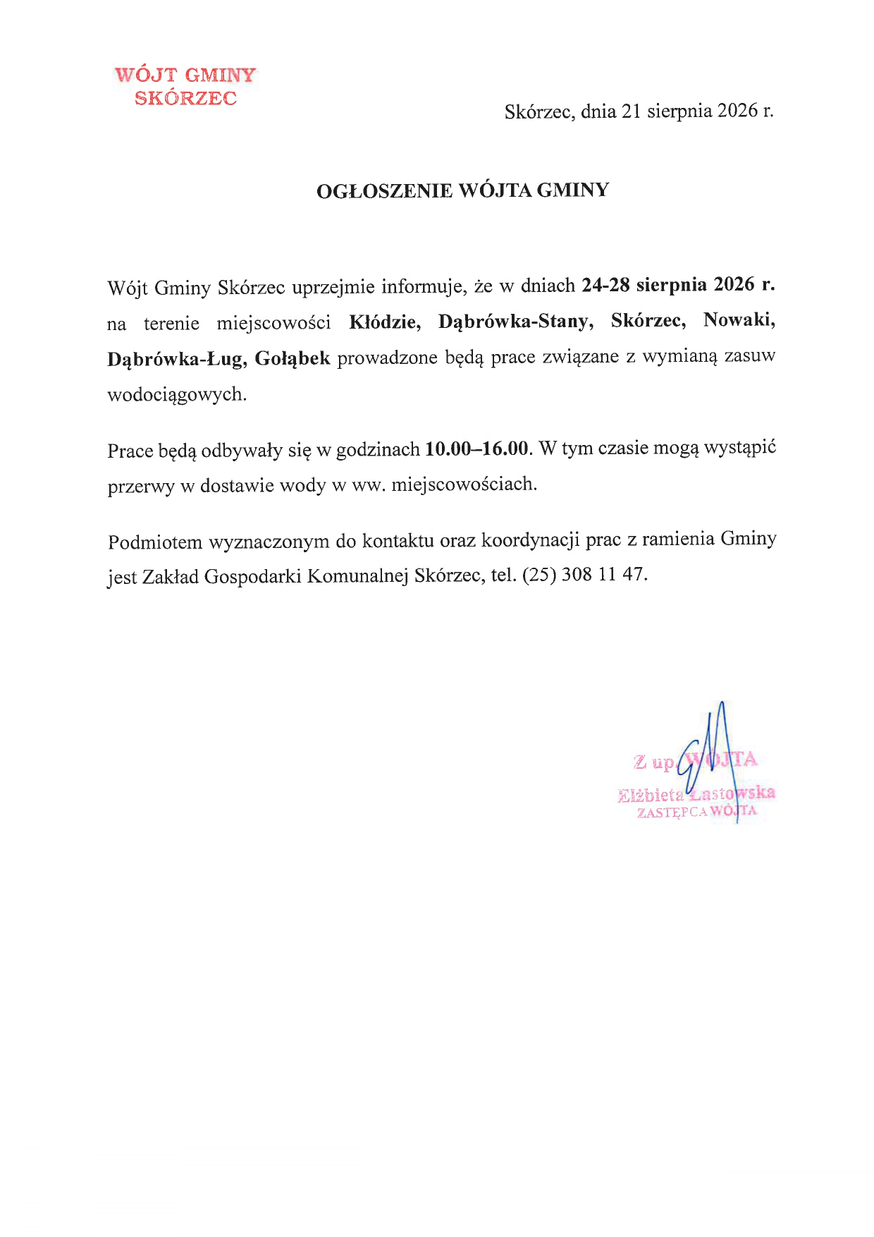 wymiana zasuw Kłódzie, Dąbrówka-Stany, Skórzec, Nowaki, Dąbrówka-Ług, Gołąbek