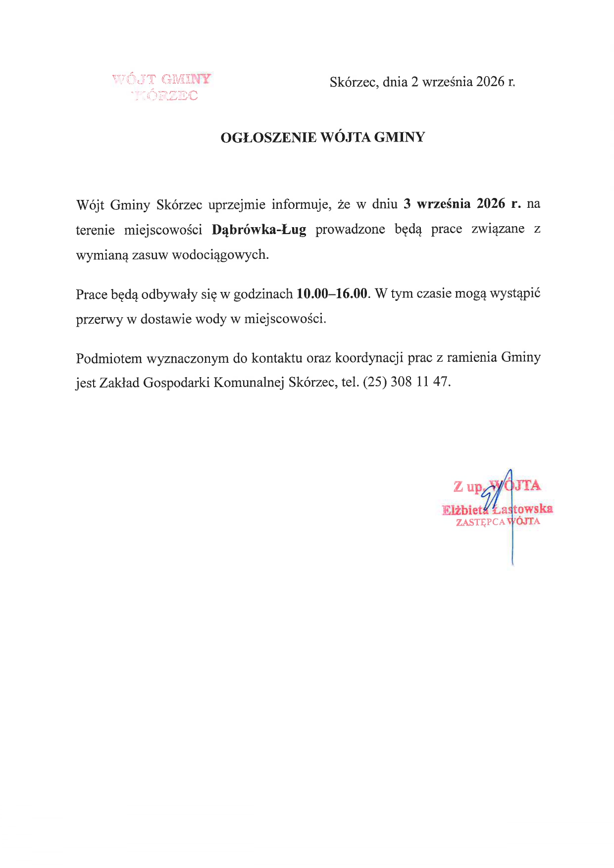 Wymiana zasuw Dąbrówka-Ług