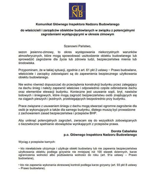 Komunikat Głównego Inspektora Nadzoru Budowlanego