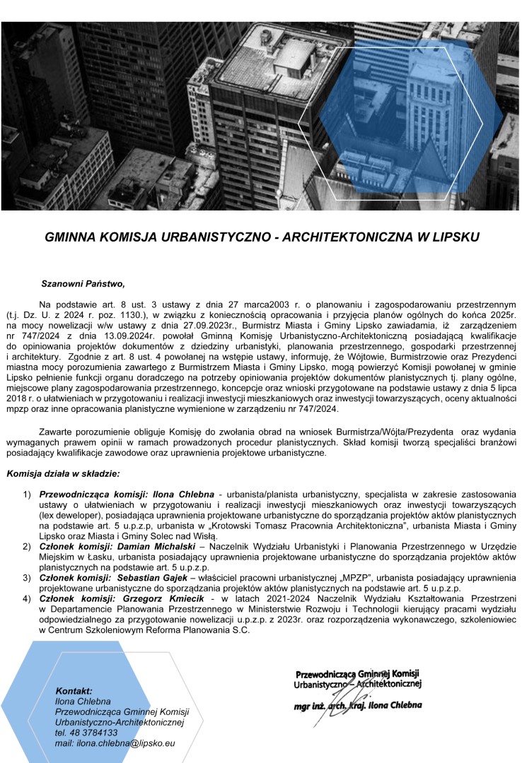Grafika przedstawia opis dotyczący powołania gminnej komisji urbanistyczno-architektonicznej w Lipsku.