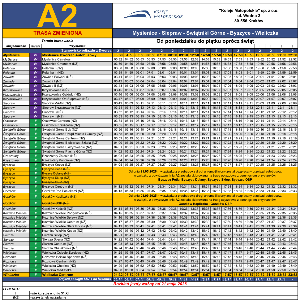 Rozkład A2 ważny od 21.05.2026 r.