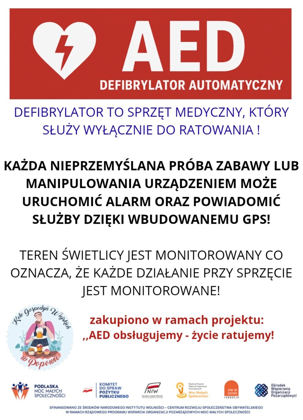 Plakat projektu AED - KGW w Popowie