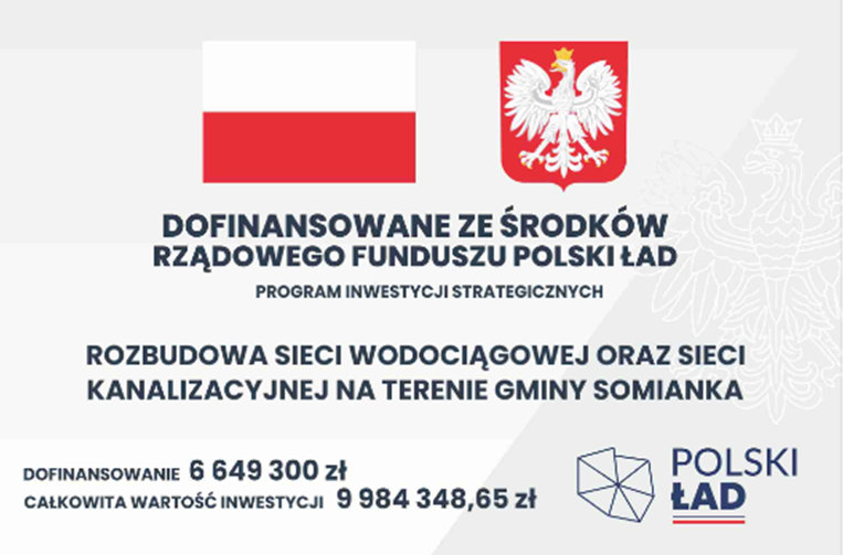 Rozbudowa sieci wodociągowej oraz sieci kanalizacyjnej na terenie Gminy Somianka