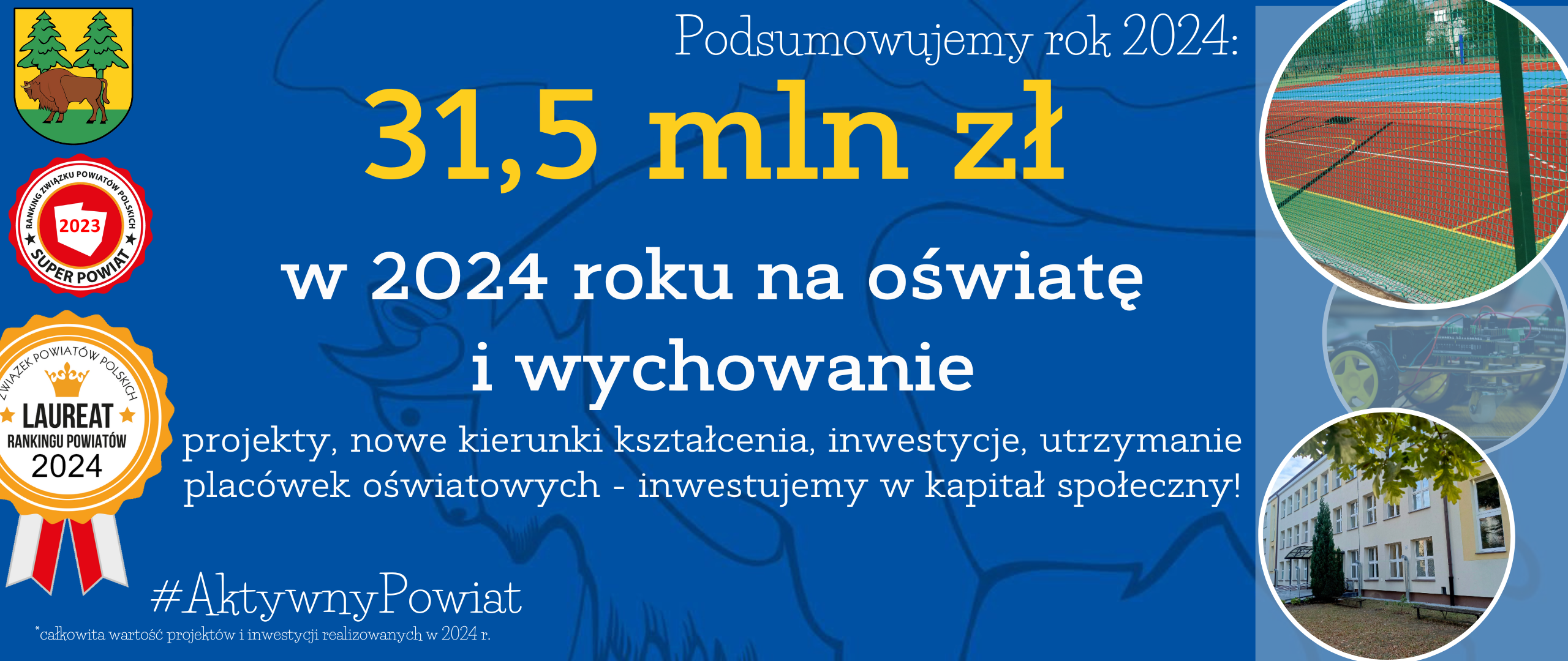 31,5 mln zł w 2024 roku na oświatę i wychowanie projekty, nowe kierunki kształcenia, inwestycje, utrzymanie placówek oświatowych - inwestujemy w kapitał społeczny!