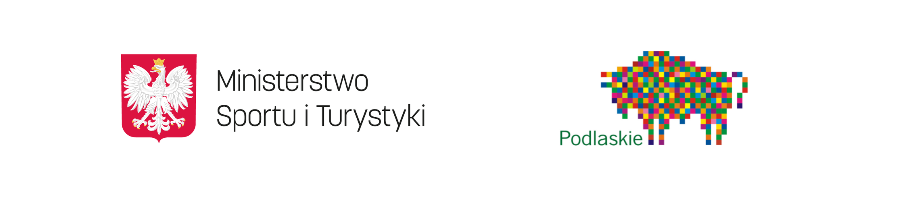 Logotypy Ministerstwa Sportu i Turystyki oraz Województwa Podlaskiego (żubr w pikselach)