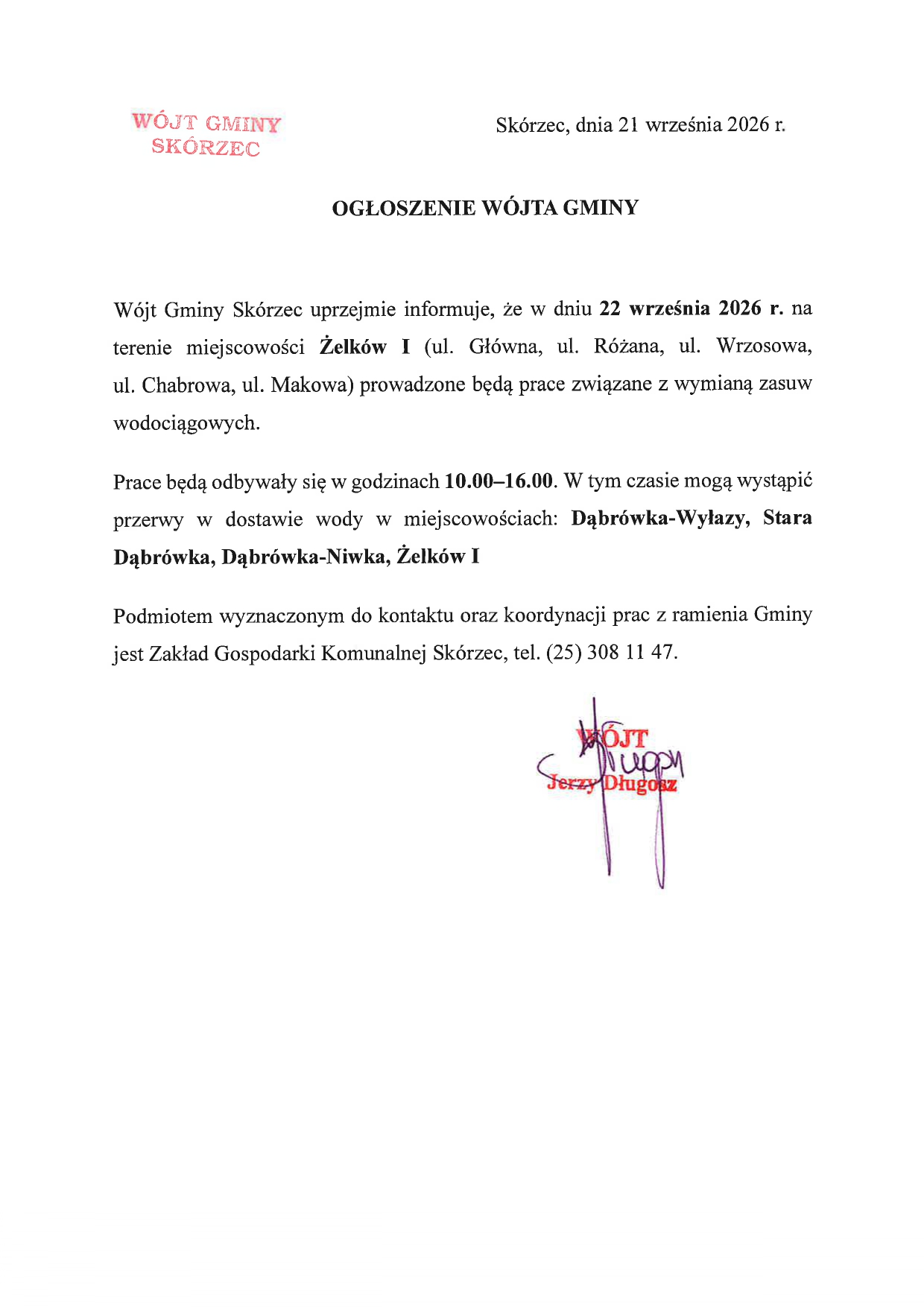 Wymiana zasuw - Żelków