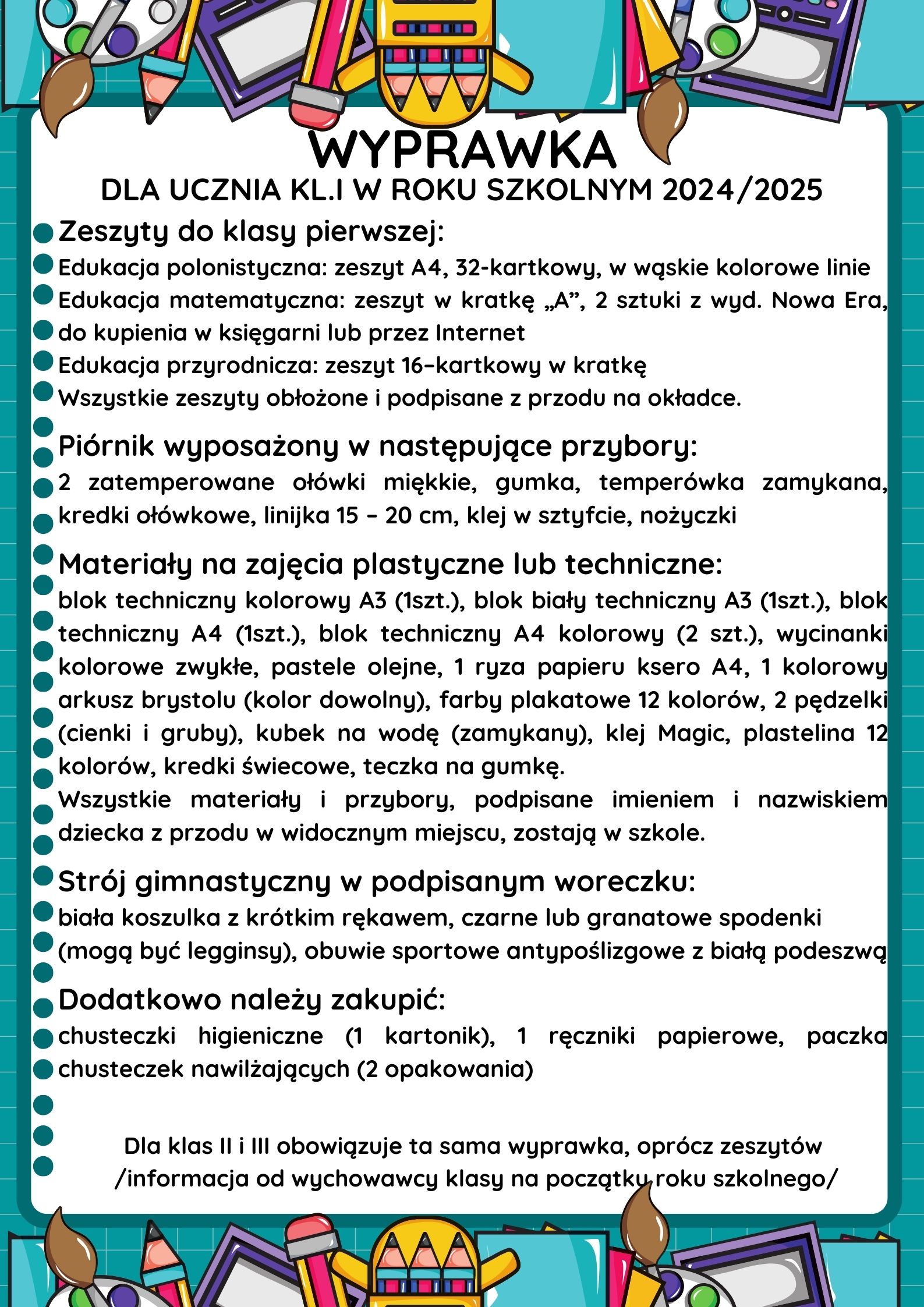 Wyprawka dla ucznia kl.I