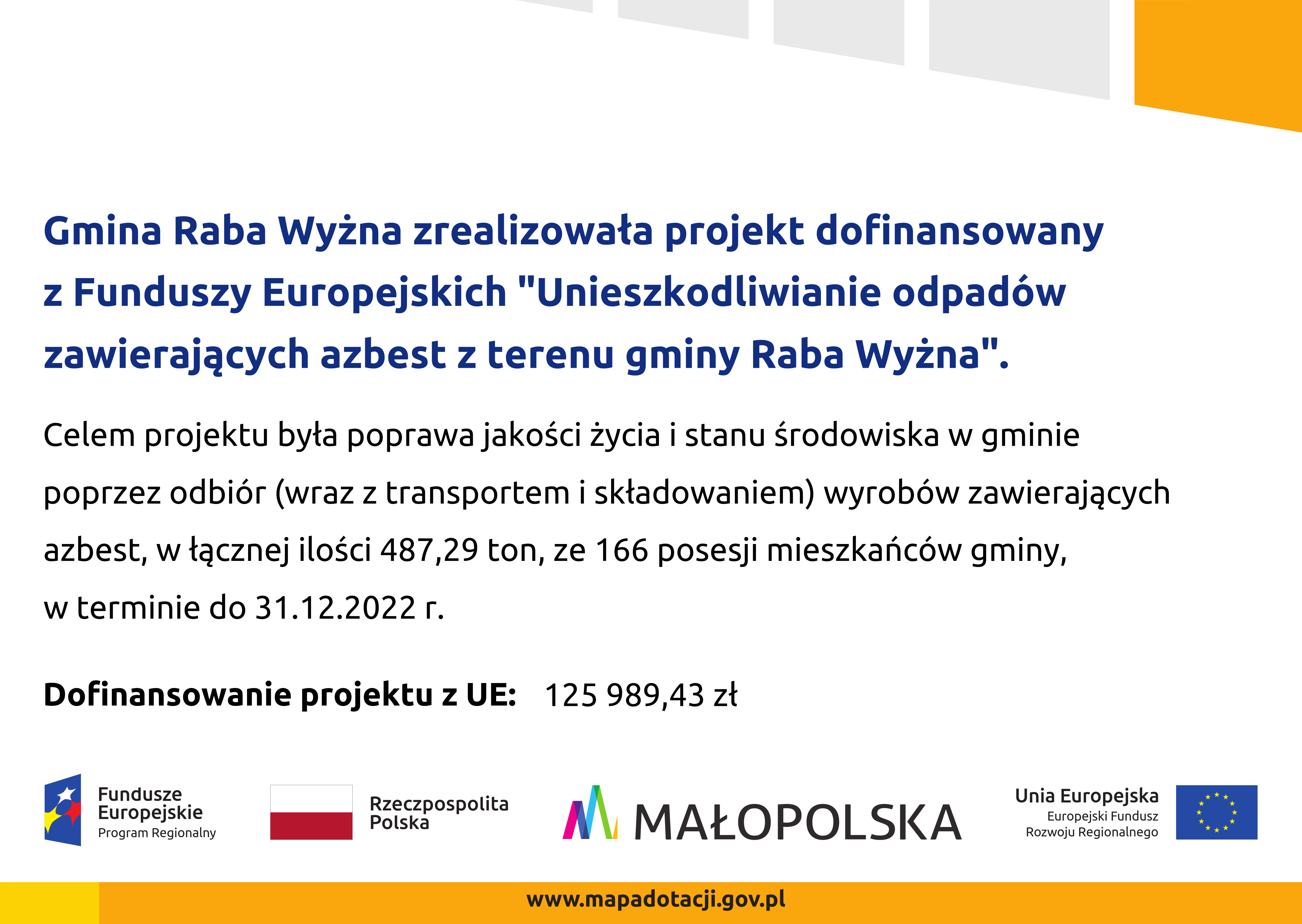 .Unieszkodliwianie odpadów zawierających azbest z terenu gminy Raba Wyżna