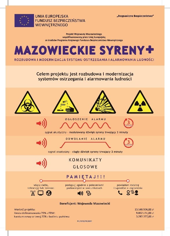 Realizacja projektu Wojewody Mazowieckiego „Mazowieckie Syreny+ - rozbudowa i modernizacja systemu ostrzegania i alarmowania ludności” realizowanego w ramach Funduszu Bezpieczeństwa Wewnętrznego Unii Europejskiej na terenie Gminy Korczew.