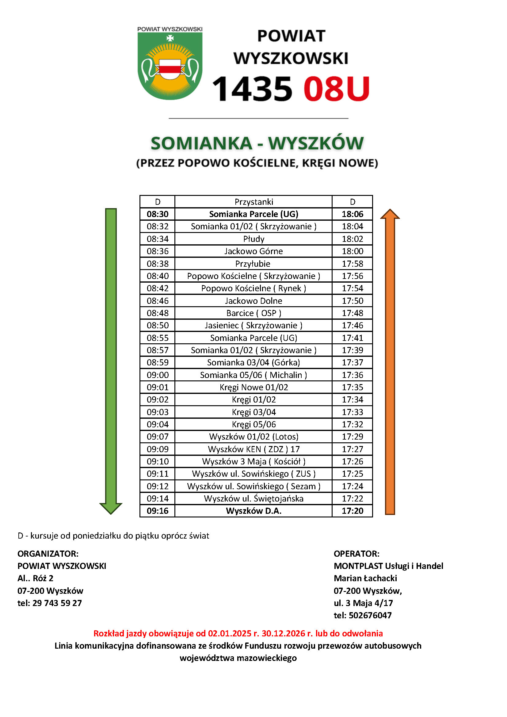 Rozkład jazdy autobusów linii 1535 08U