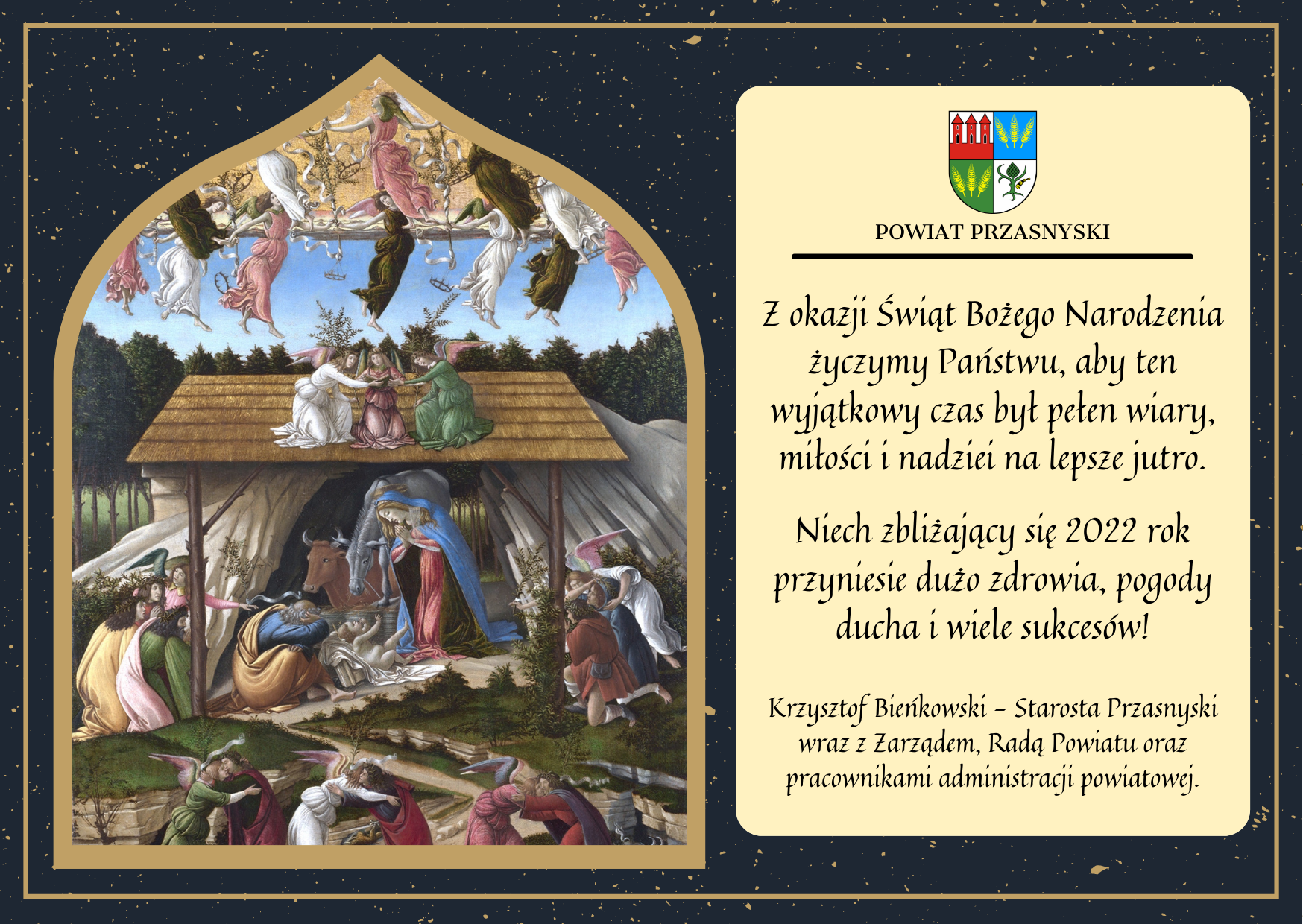 Kartka świąteczna z treścią życzeń ponizej grafiki