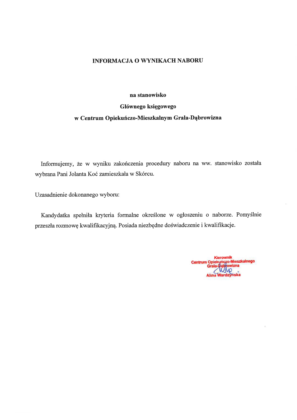 inf o wynikach naboru COM