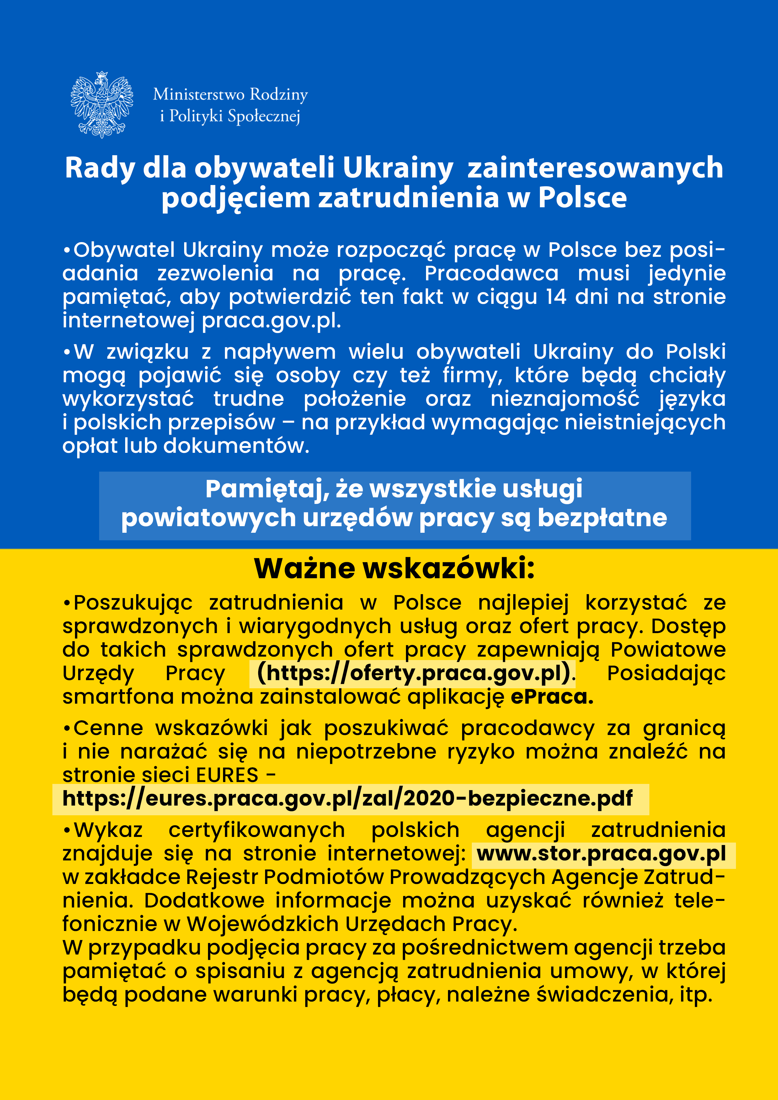 Rady dla obywateli Ukrainy zainteresowanych podjęciem zatrudnienia w Polsce