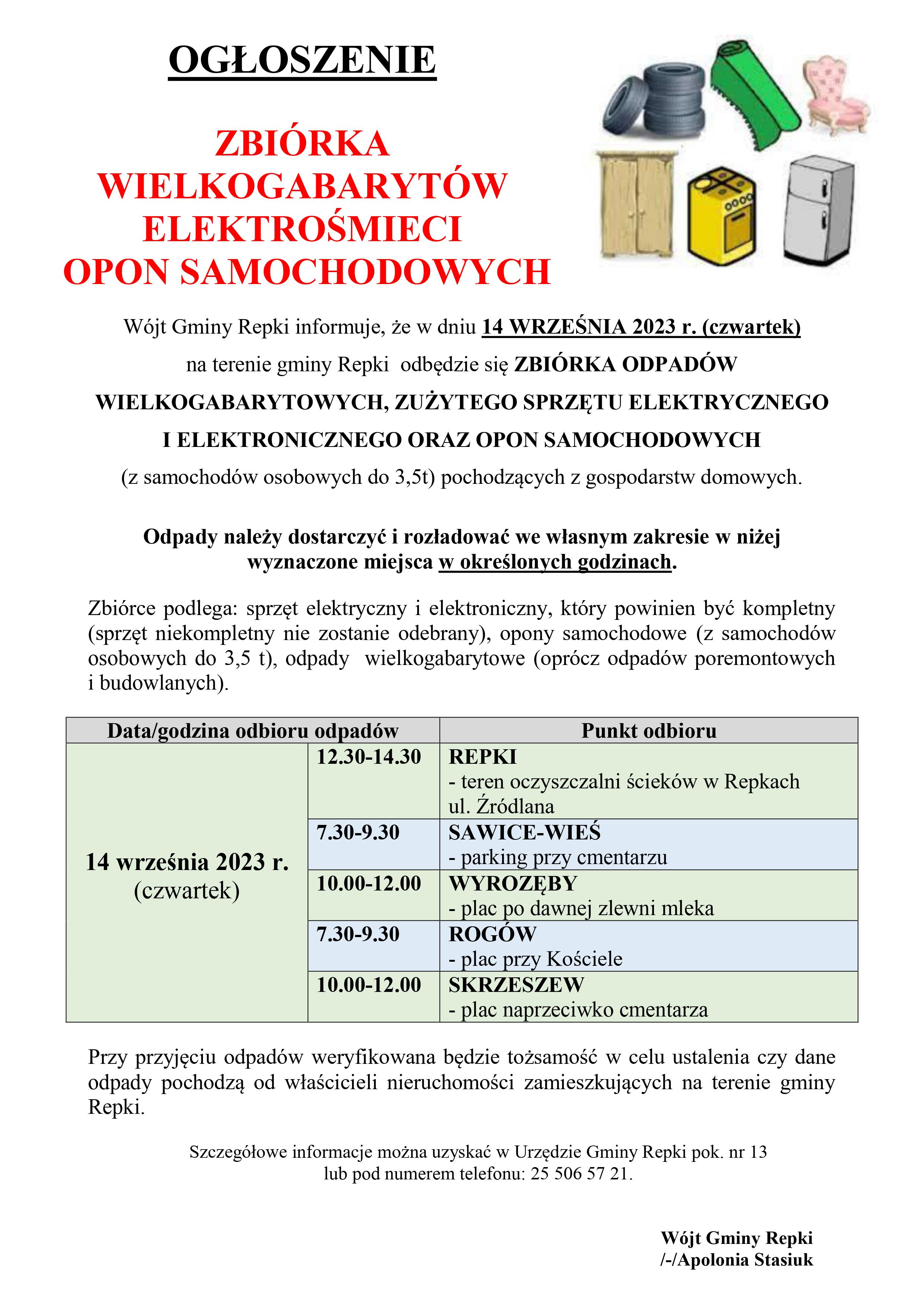 ZBIÓRKA WIELKOGABARYTÓW ELEKTROŚMIECI OPON SAMOCHODOWYCH