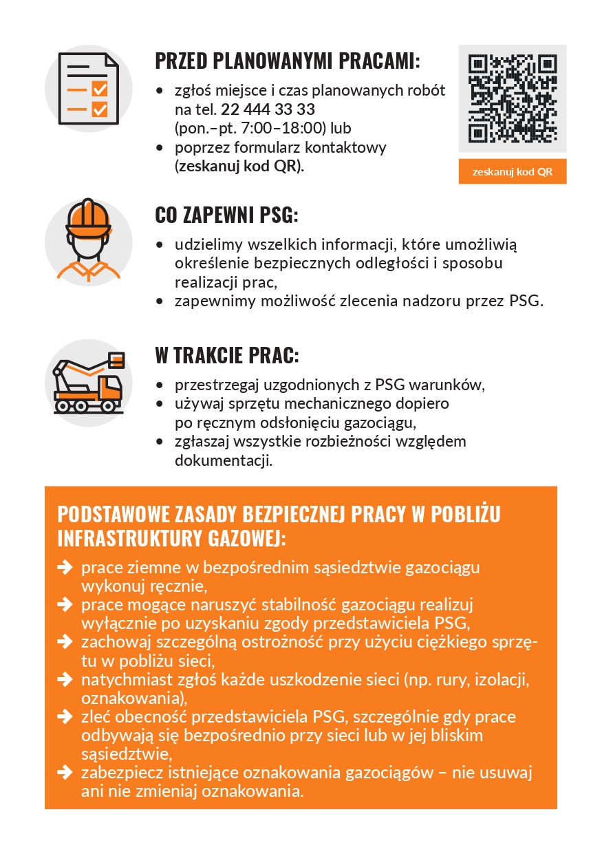 ulotka na temat zasad bezpiecznej pracy w pobliżu infrastruktury gazowej