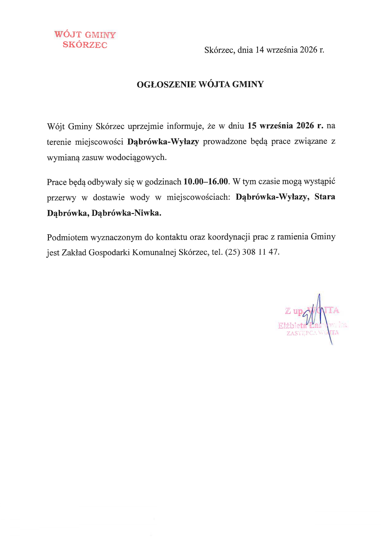 Wymiana zasuw wodociągowych Dąbrówka-Wyłazy 