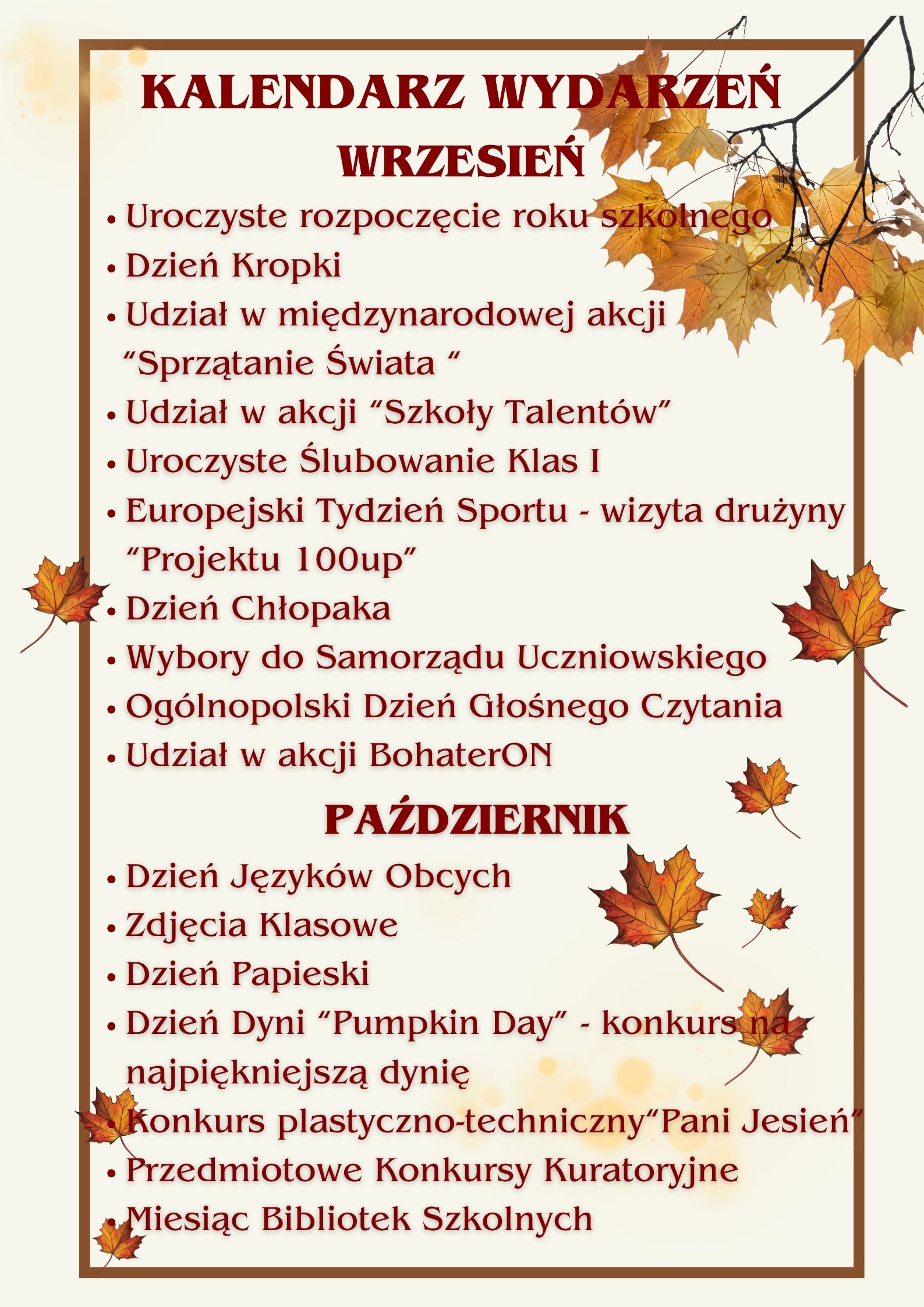Kalendarz Wydarzeń wrzesień/październik