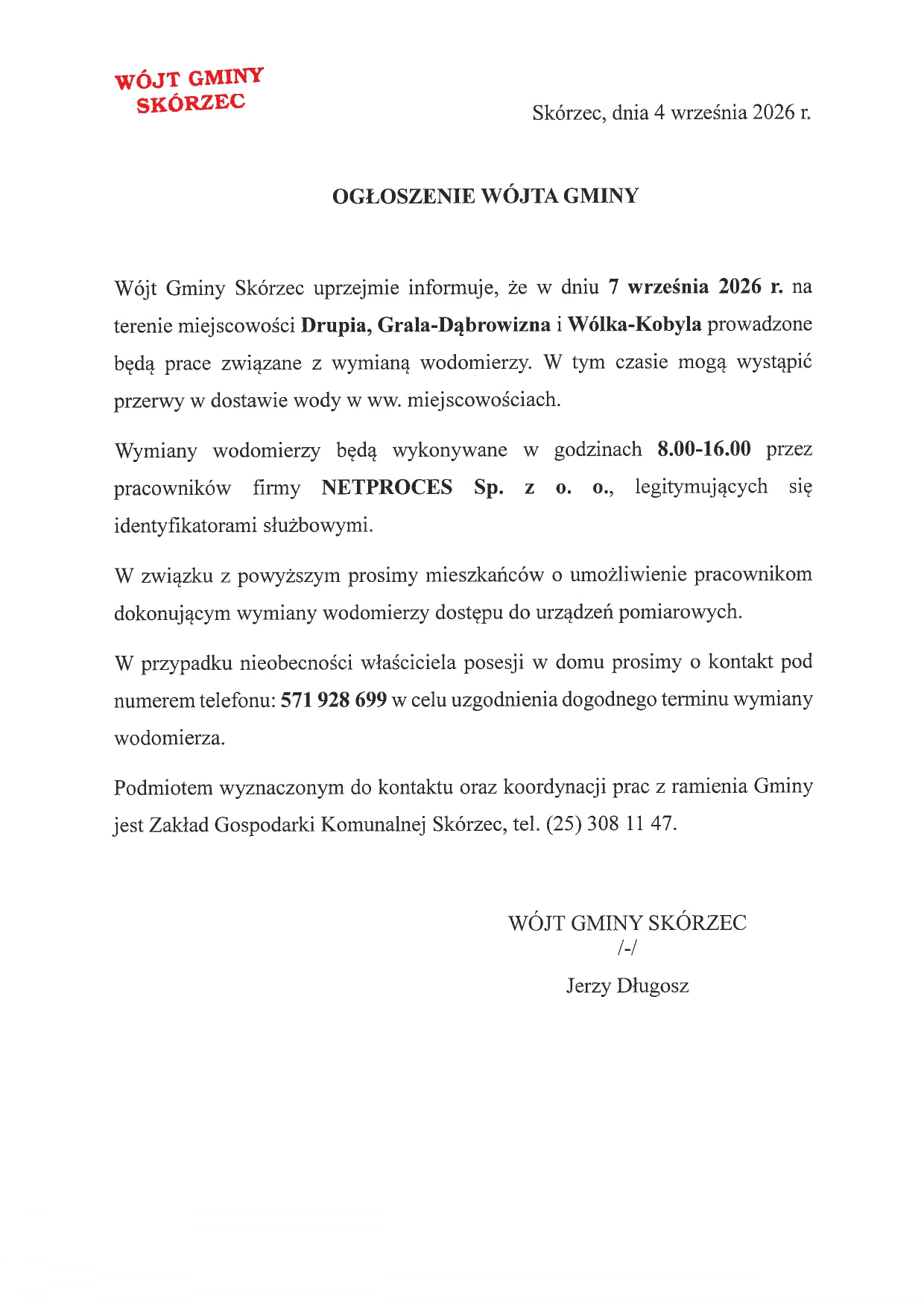Wymiana wodomierzy Drupia, Grala-Dąbrowizna, Wólka-Kobyla