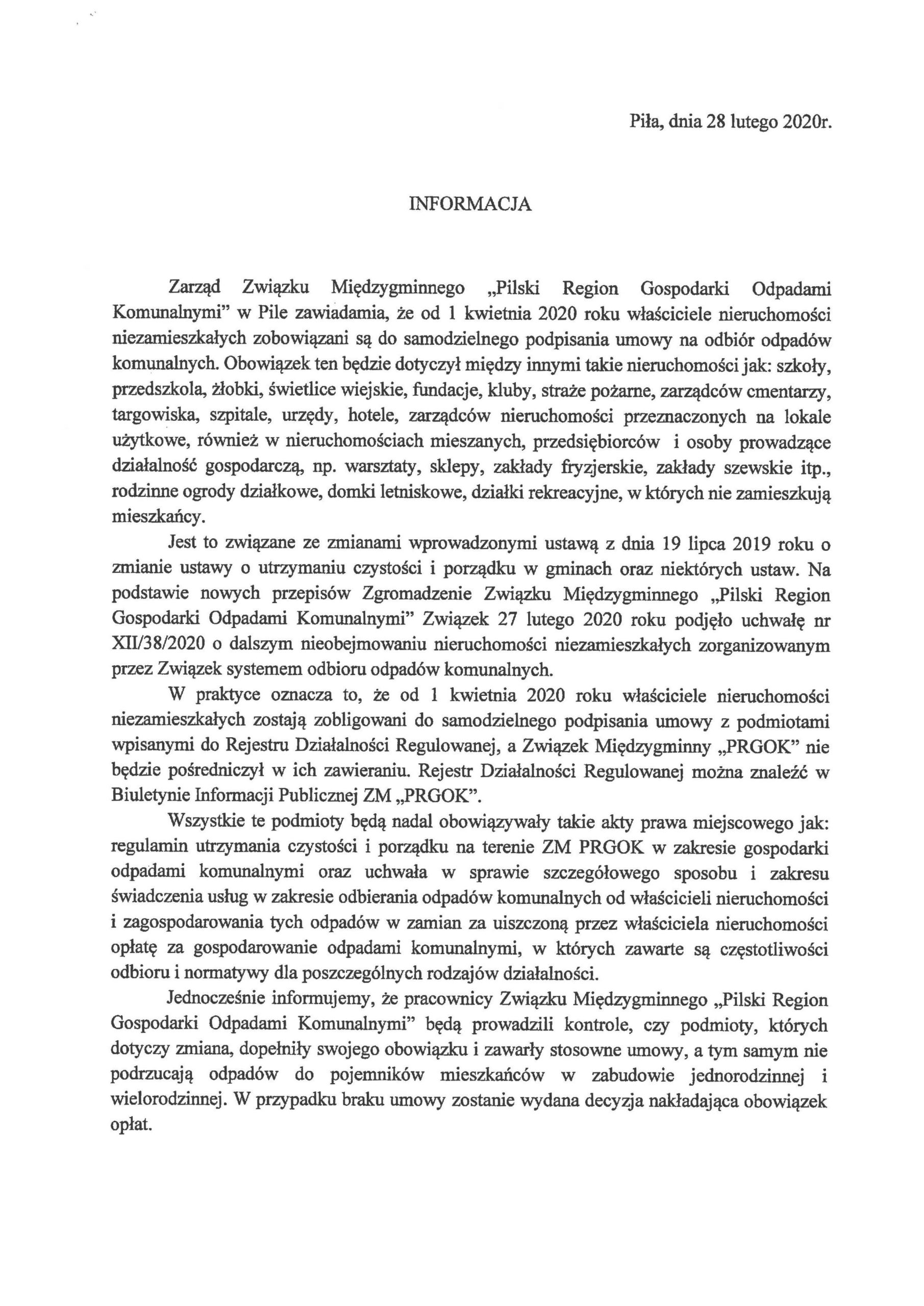 Informacja PRGOK dla właścicieli nieruchomości niezamieszkałych