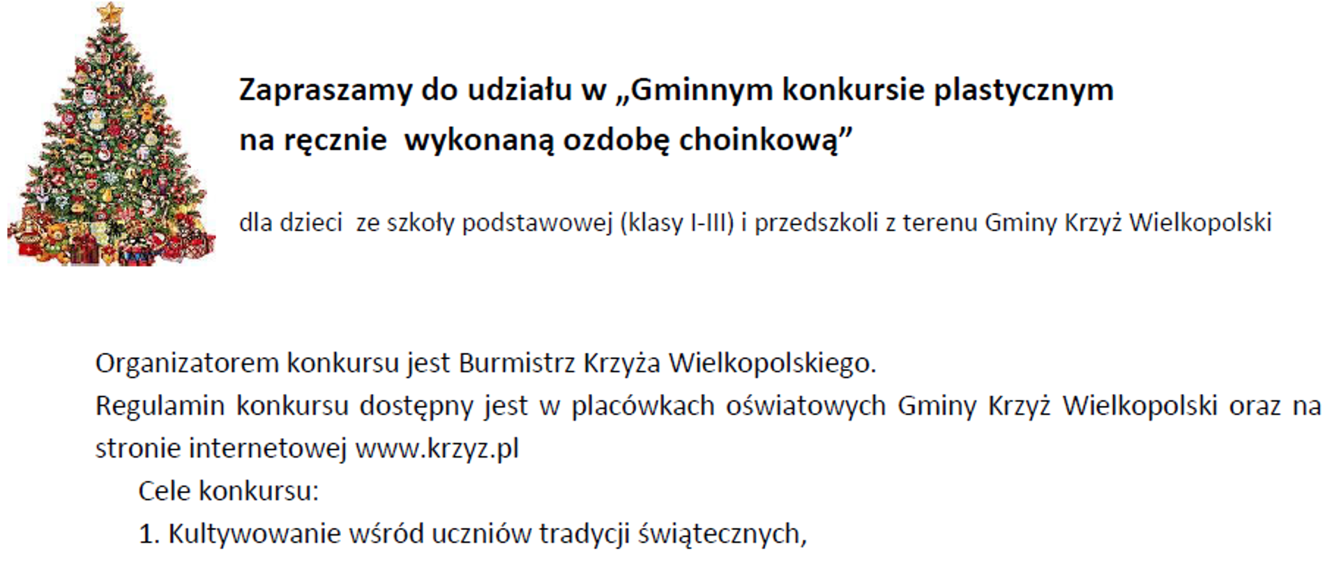 Gminny konkurs plastyczny na ręcznie wykonaną ozdobę choinkową