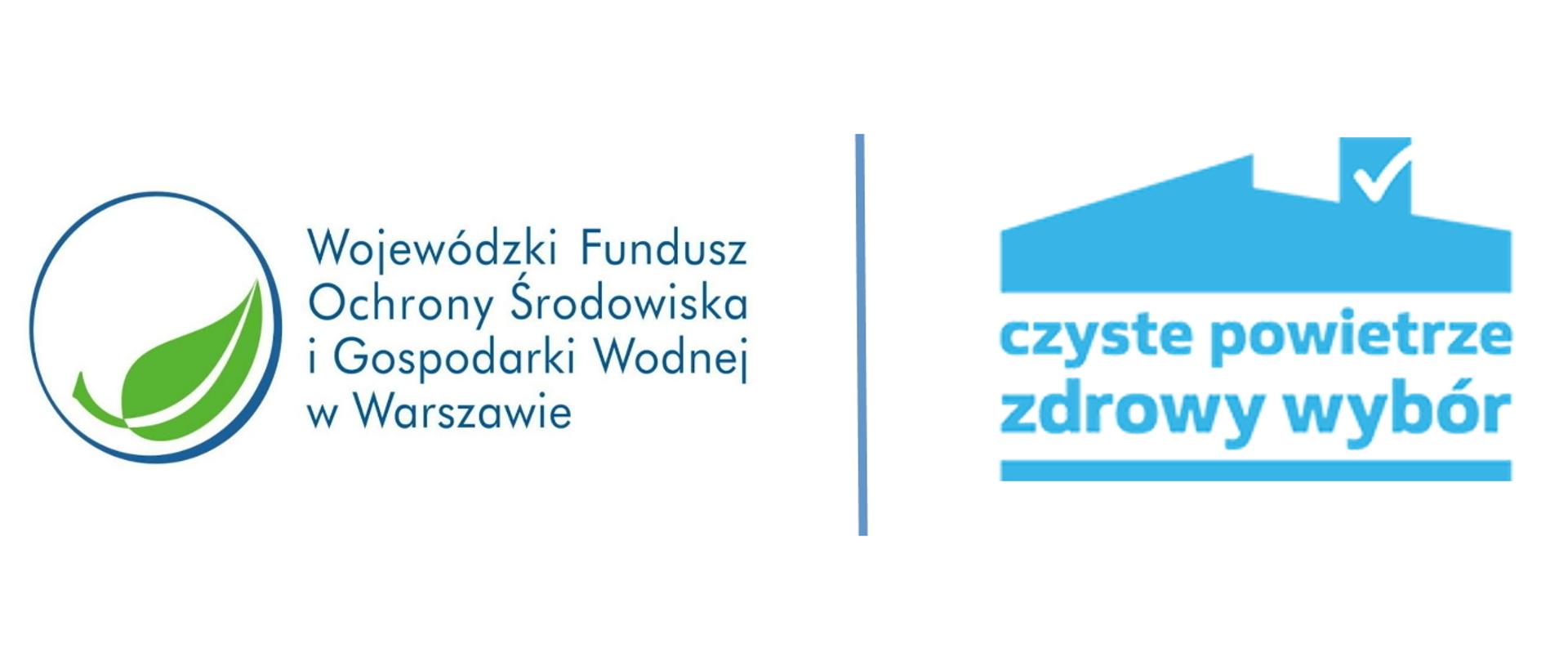 Zielony liść w granatowym okręgu. Wojewódzki Fundusz Ochrony Środowiska i Gospodarki Wodnej w Warszawie, Czyste powietrze zdrowy wybór