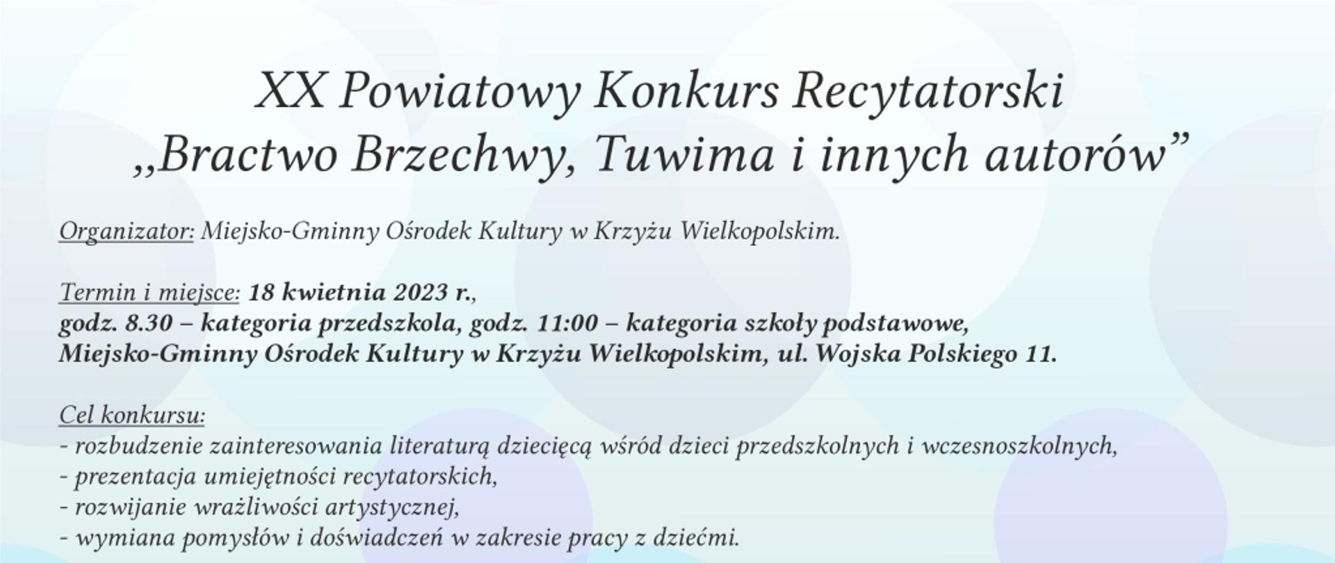 XX Powiatowy Konkurs Recytatorski "Bractwo Brzechwy, Tuwima i innych autorów"