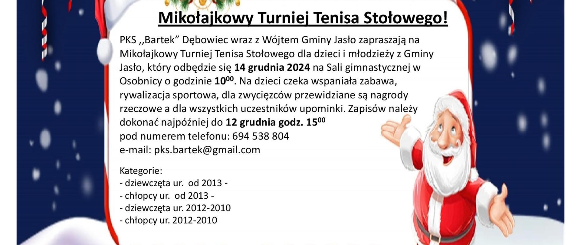 Mikołajkowy Turniej Tenisa Stołowego