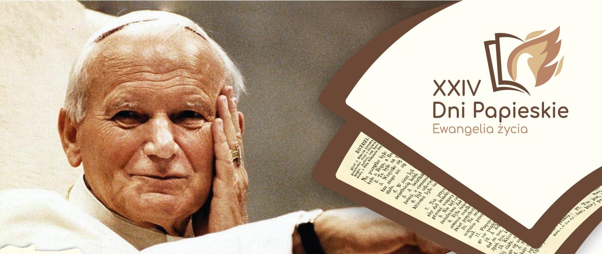Plakat podzielono na dwie części w górnej widoczny papież Jan Paweł II w dolnej informacje dotyczące planu dni papieskich 
