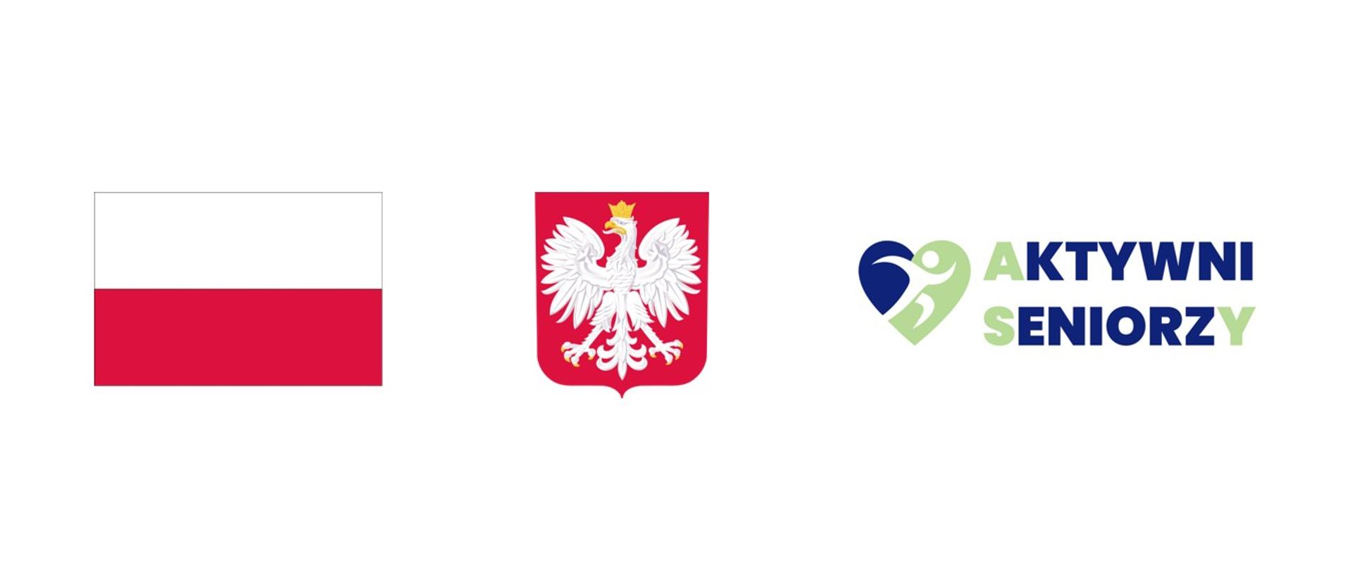 Flaga i godło Polski, logo Aktywni Seniorzy